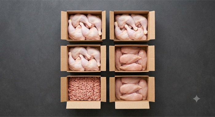 Family Chicken Box with skinless leg quarters, boneless chicken, and mince