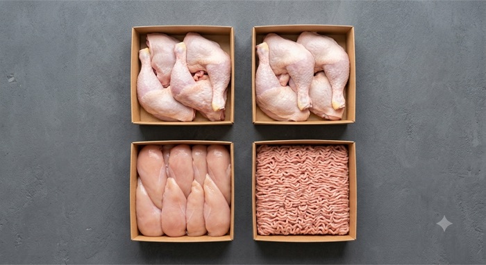 Student Chicken Box with skinless leg quarters, boneless chicken, and mince